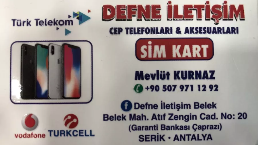 Мобильная связь Defne Iletisim Belek - Магазин в Белек: Мобильная связь, Местная СИМ, Мобильные телефоны, Электротовары, Круглосуточно, GoPro, Магазин Мобильников,