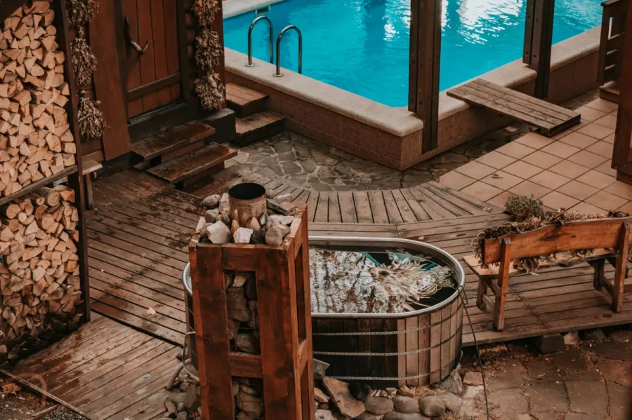 Баня на Горном воздухе в Красной Поляне: Баня, Бассейн, Виды,